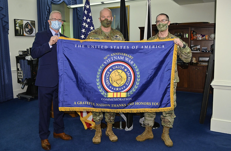 Senior Enlisted Advisor to the Chief of Space Operations, CMSgt. Roger A. Toberman with Retired U.S. Air Force Gen. John W. Raymond CSO. 